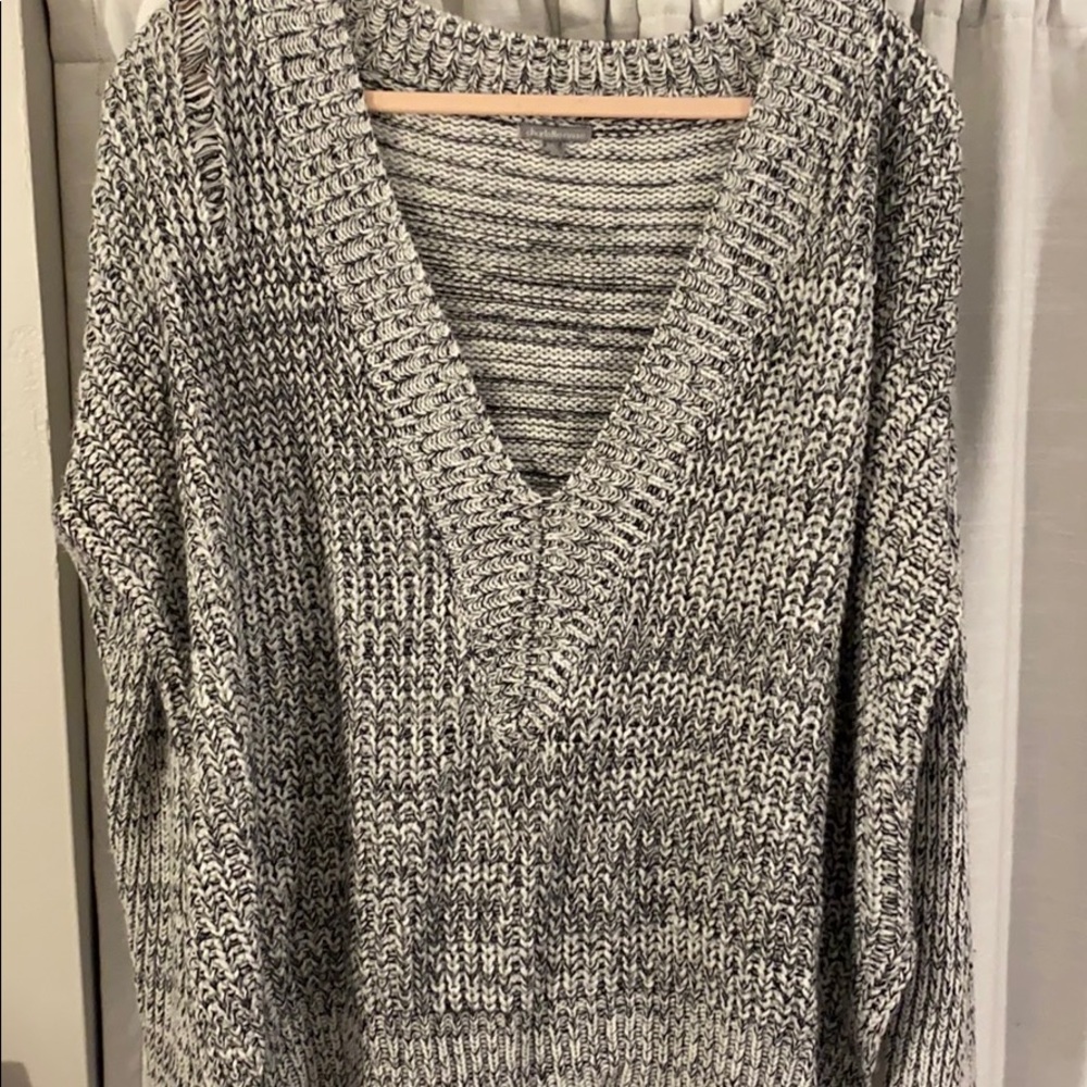 Gray/White/Black Low V Neck Sweater